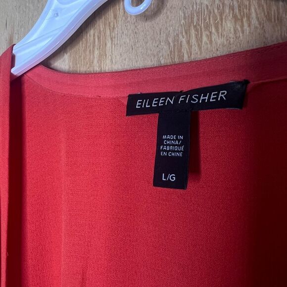 Bloomingdale’s Eileen Fisher 100% Silk Orange Midi Wrap Dress L Old Money Pretty - Picture 11 of 12